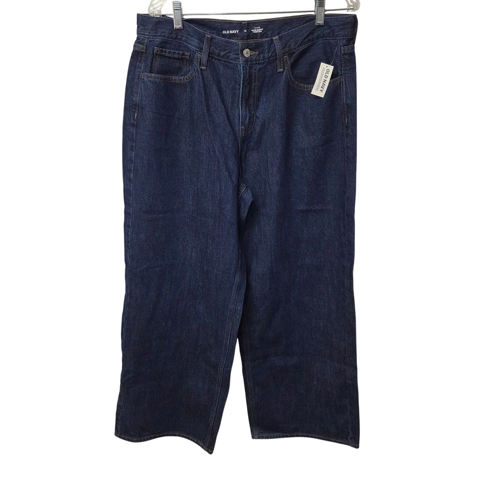 Old Navy Womens 12 Wow Baggy Wide Leg Mid Rise Dark Wash Blue Jeans